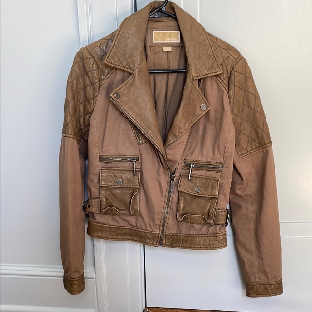 Michael Kors leather and canvas jacket